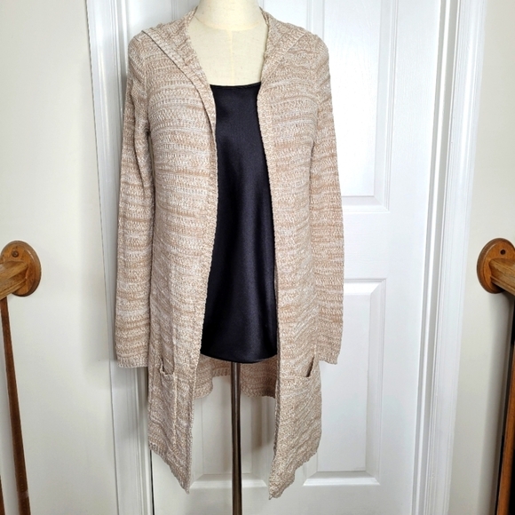 Arizona Jean Co. Juniors Women's Tan Open Cardigan Hooded Sweater Sz Jr. M - Picture 1 of 13